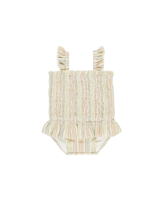 Smocked One-Piece Swimsuit | Multi Stripe
