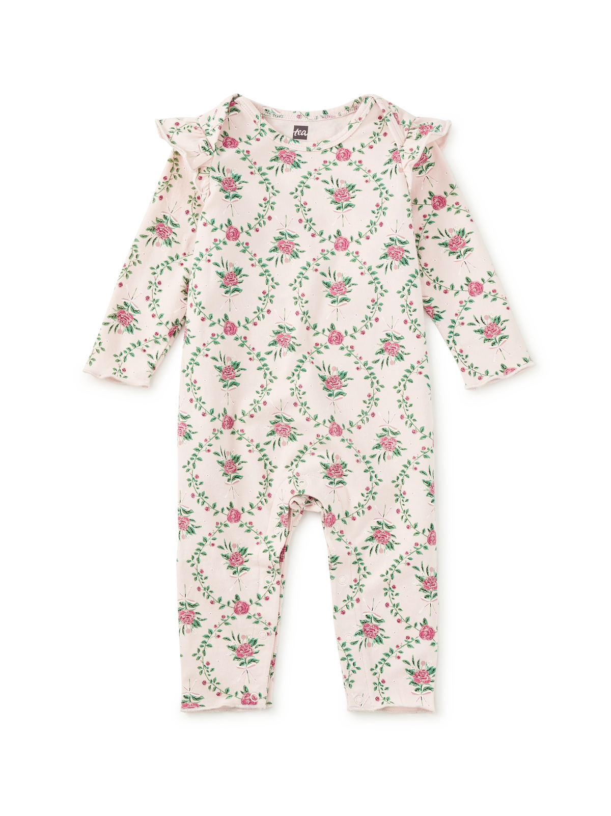Ruffle Shoulder Baby Romper | Wallpaper Floal
