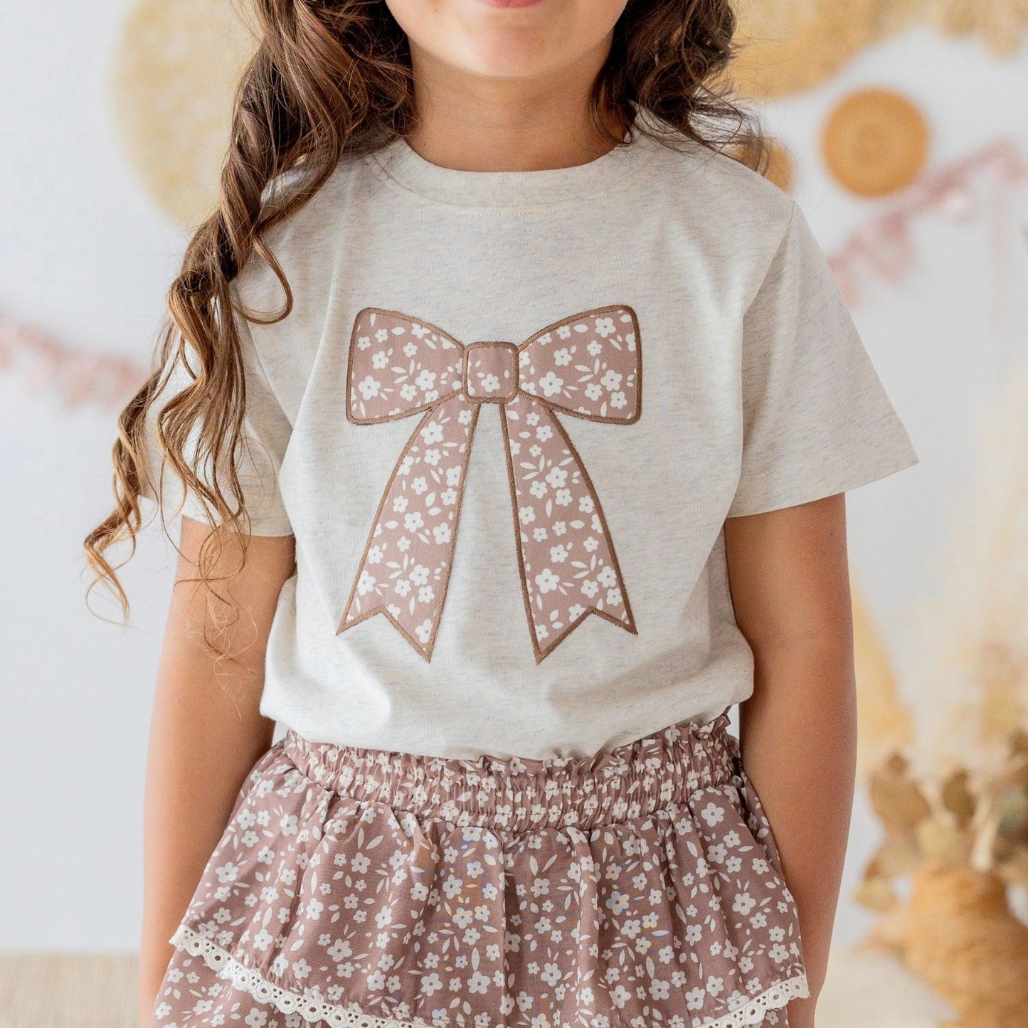 Mocha Floral Bow Patch | Short Sleeve T-Shirt