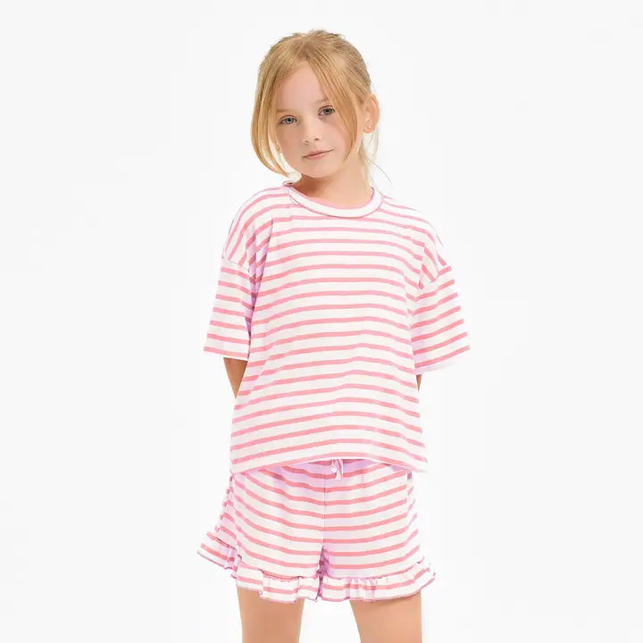 Stripe Crop Top and Ruffle Shorts Set