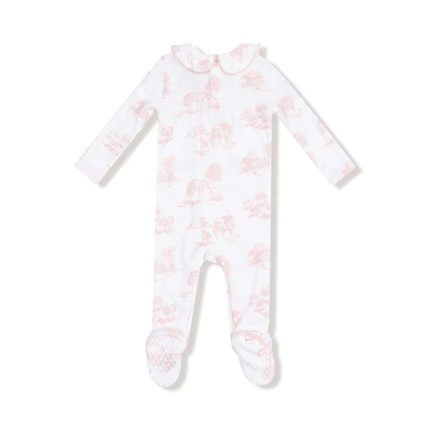 Peter Pan Zipper Footie - Farm Toile Pink