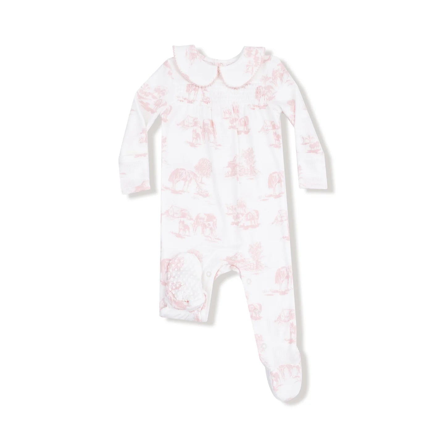 Peter Pan Zipper Footie - Farm Toile Pink