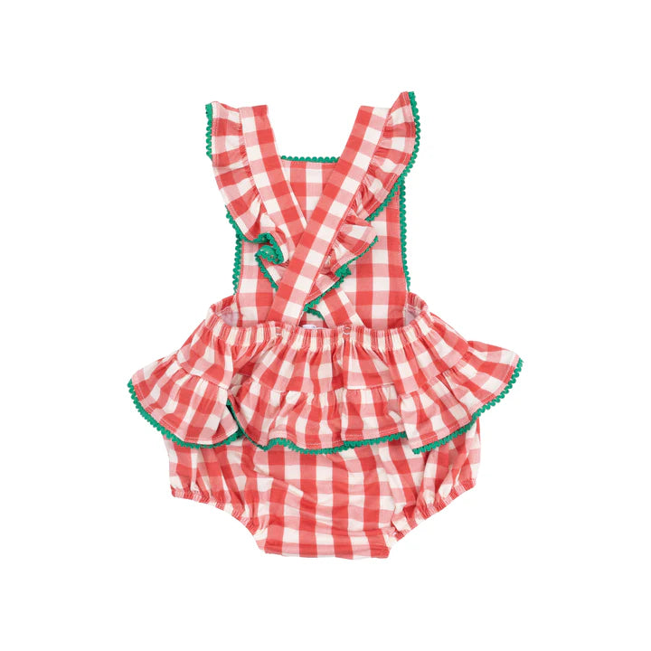 Ric-Rac Ruffle Sunsuit | Strawberry Gingham