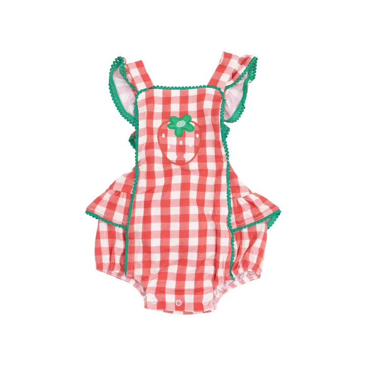 Ric-Rac Ruffle Sunsuit | Strawberry Gingham