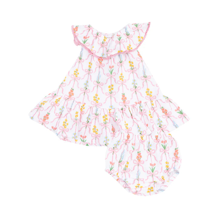 Circle Neck Ruffle Dress | Ribbon Bouquets
