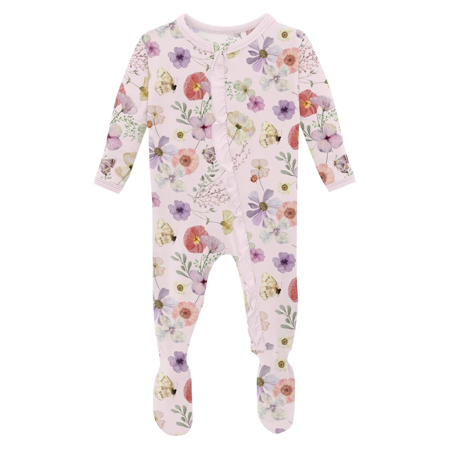 Ruffle 2 Way Zipper Footie | Violet Pressed Flowers