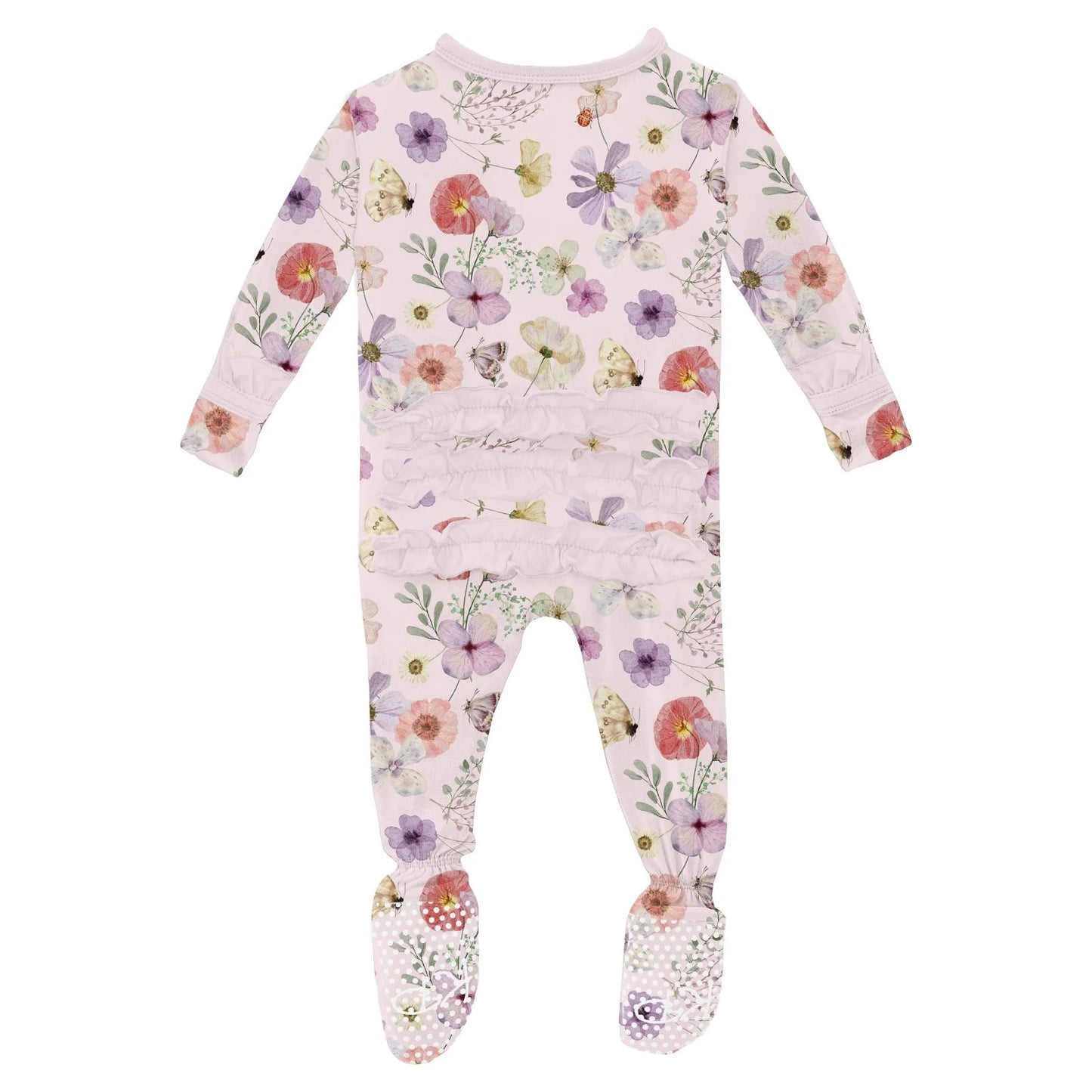 Ruffle 2 Way Zipper Footie | Violet Pressed Flowers