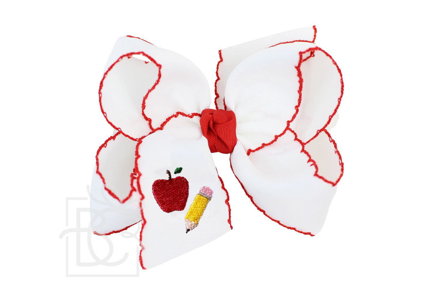 Medium Bow with Clip | Apple & Pencil On Crochet Edge