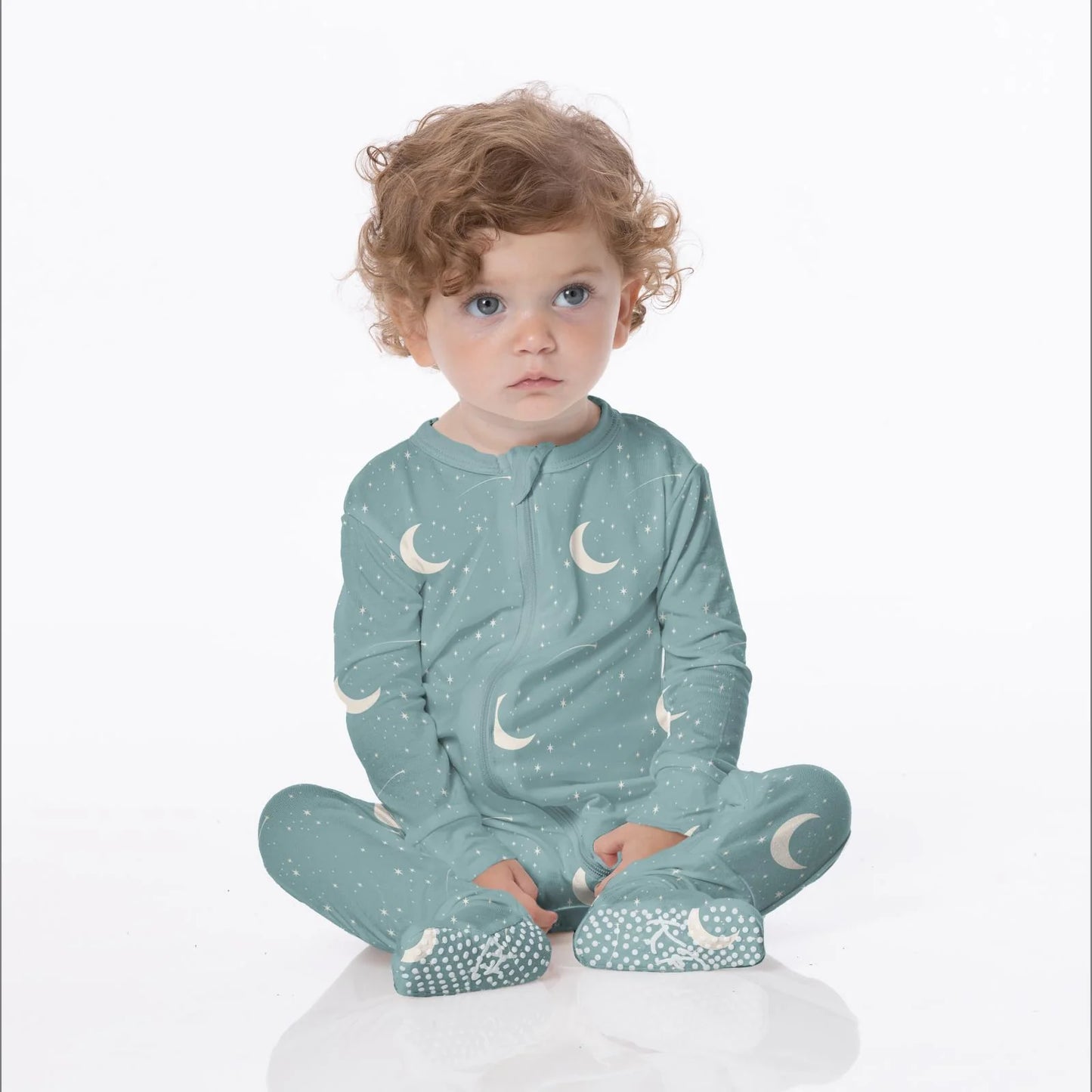 2 Way Zipper Footie | Jade Starry Sky + Moon