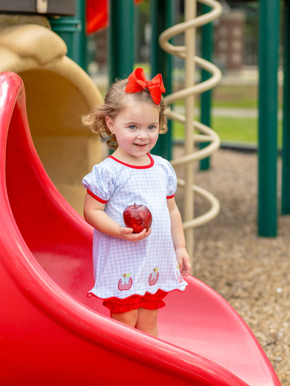Apple Trio Bloomer Set | Blue Gingham