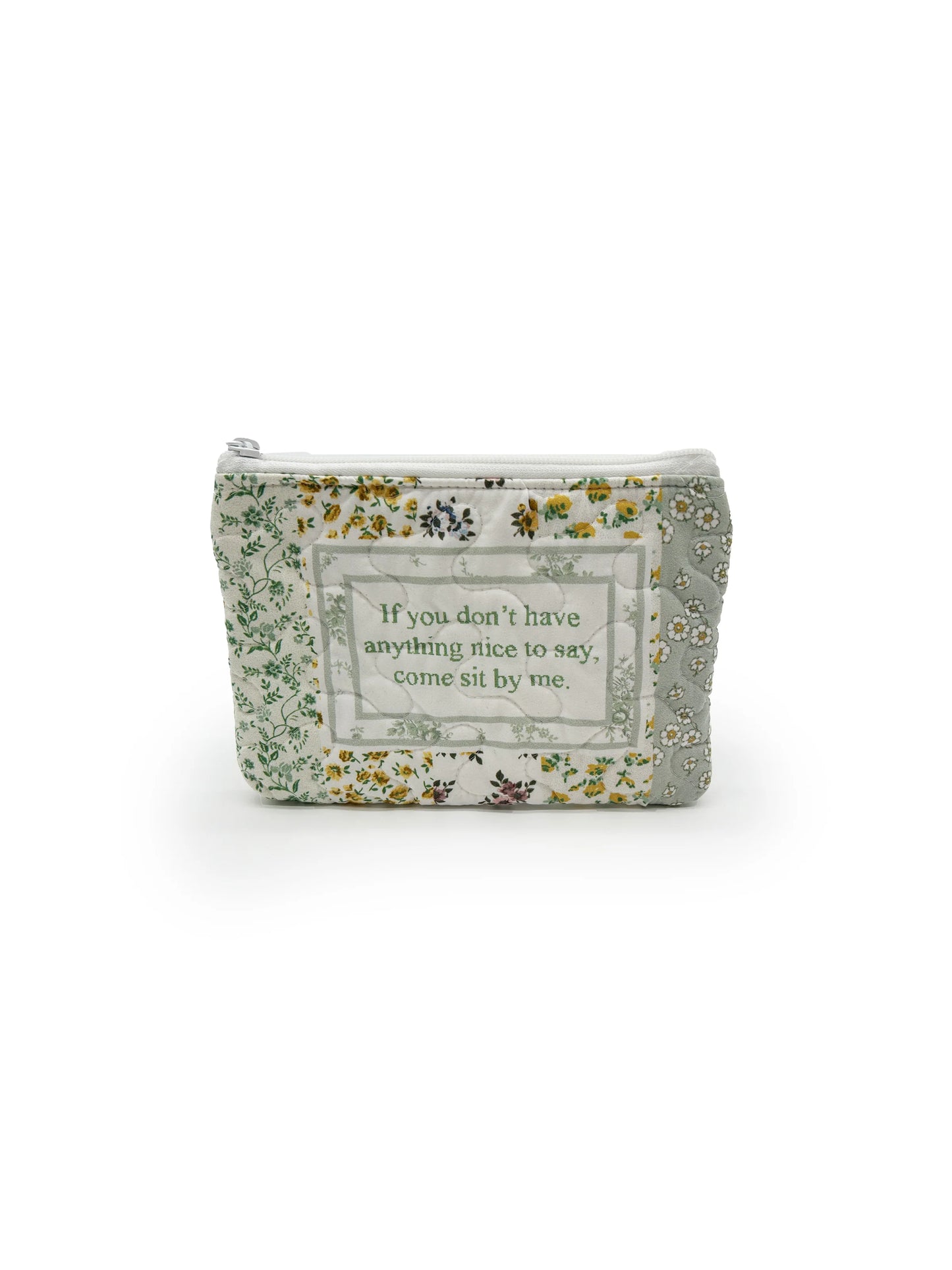 Come Site By Me" Sage Quilted Makeup Bag