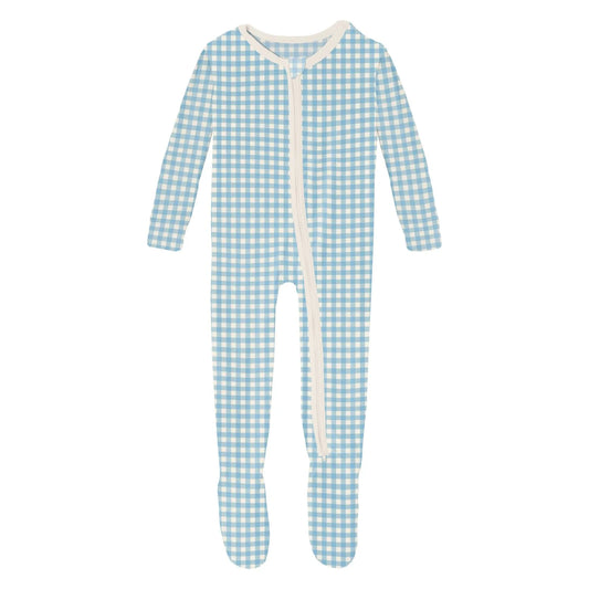 Zipper Footie | Seaside Blue Gingham