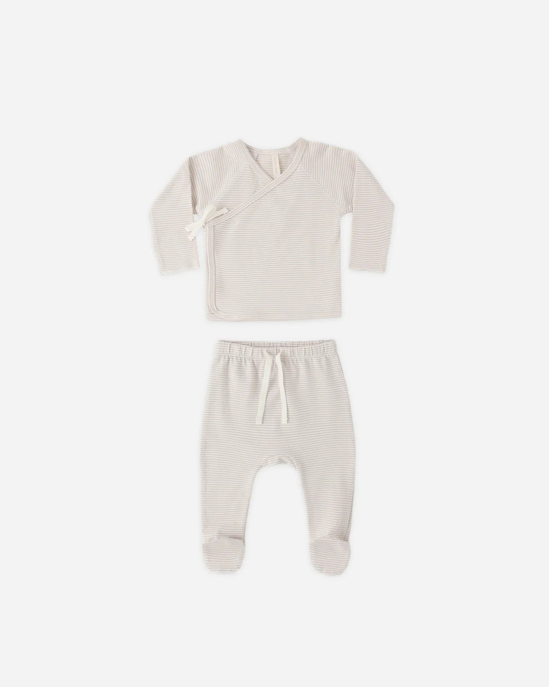 Wrap Top and Footed Pant Set | Oat Micro Stripe