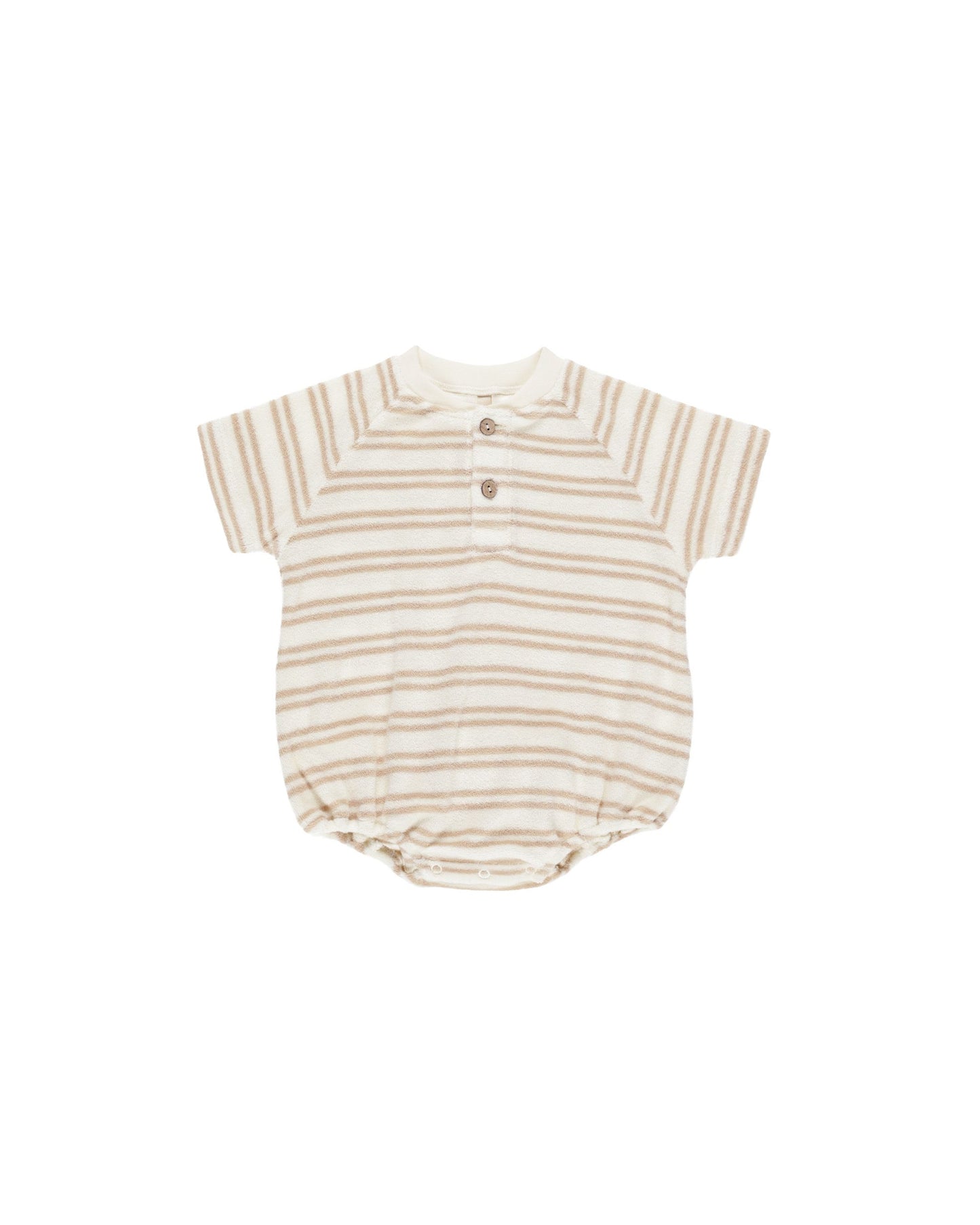 Terry Henley Romper | Oat Stripe