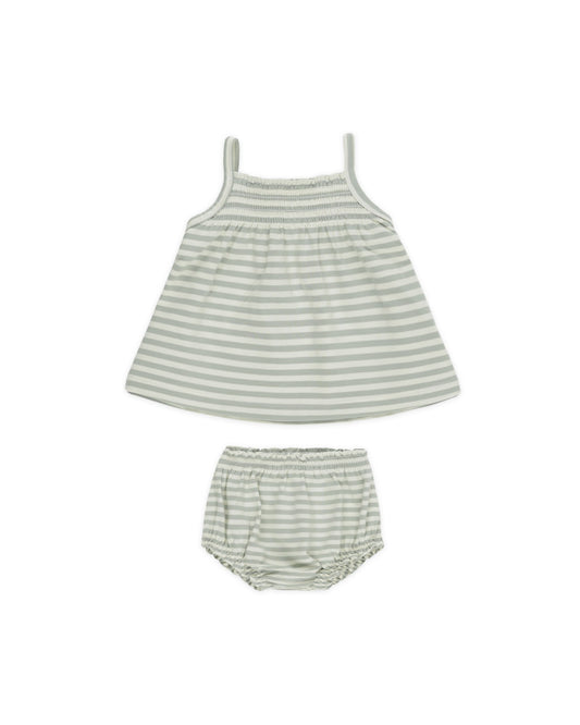 Smocked Tank + Bloomer Set | Sage Stripe