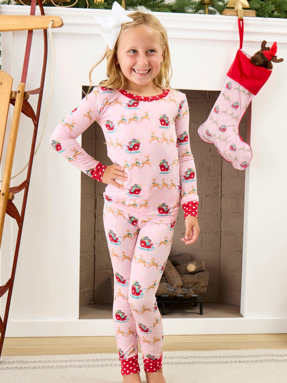 Pink Sleigh Ride Ruffle Pajama Set