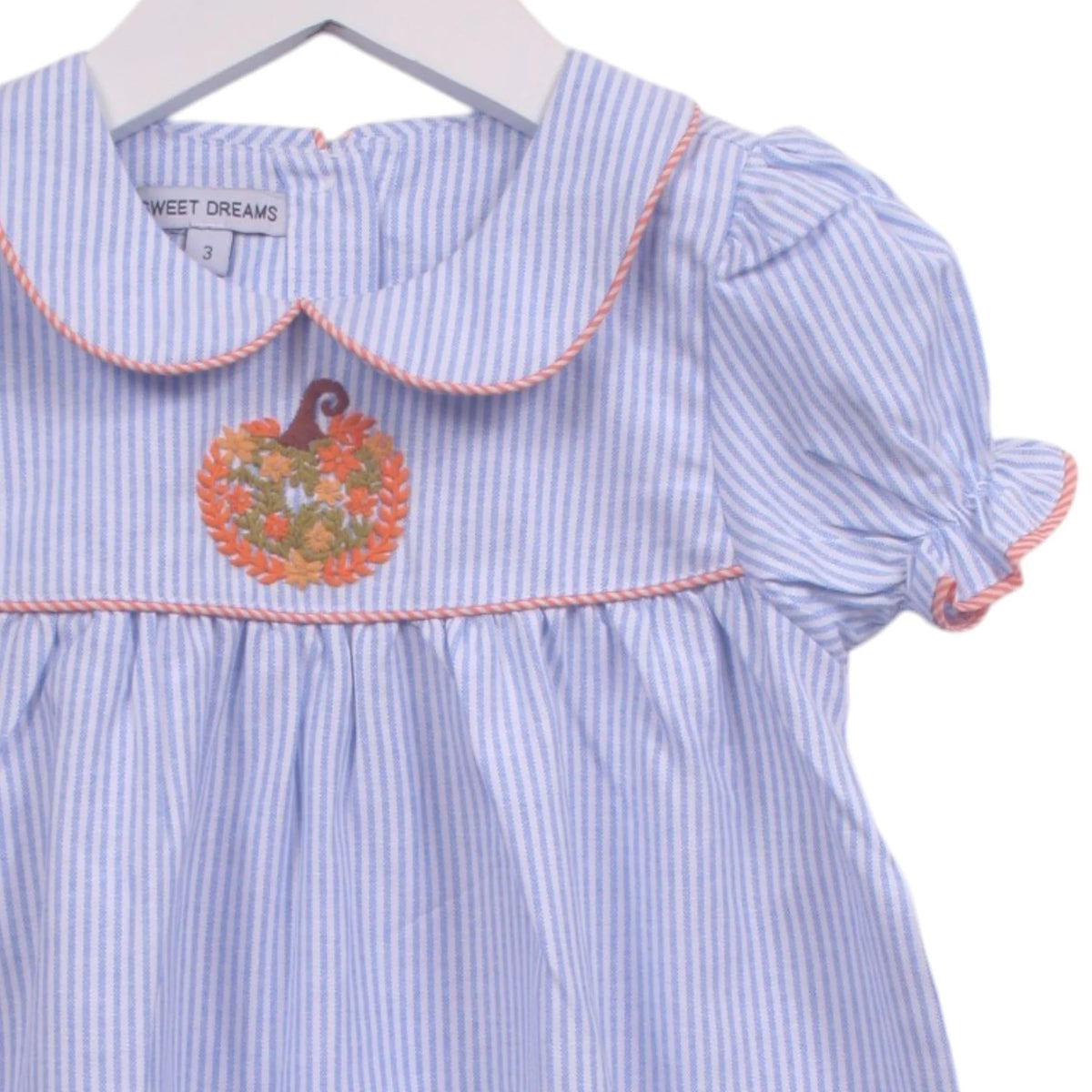 Pumpkin Embroidered Blue Stripe | Dress