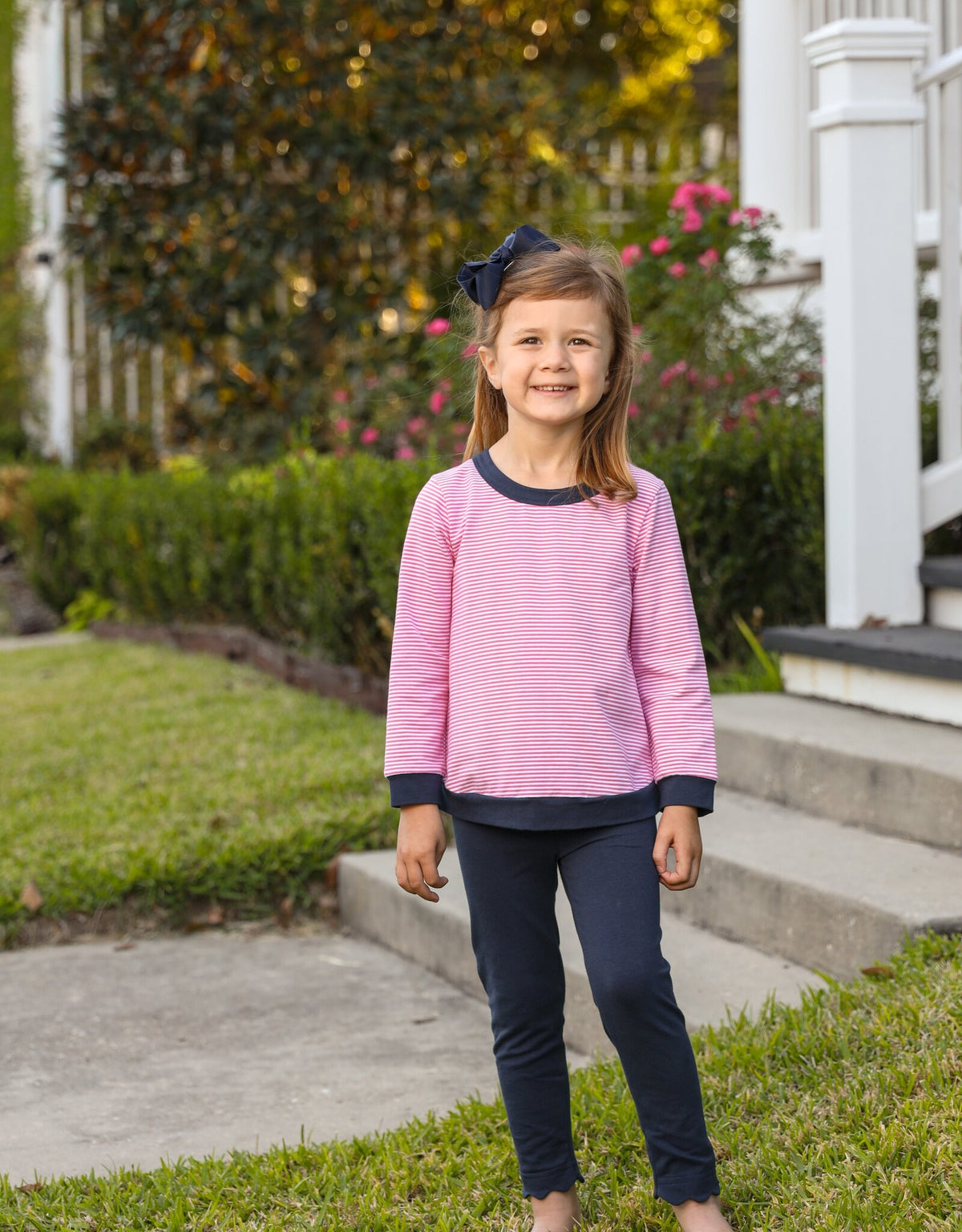 Reagan Pant Set- Pink Stripe/Navy