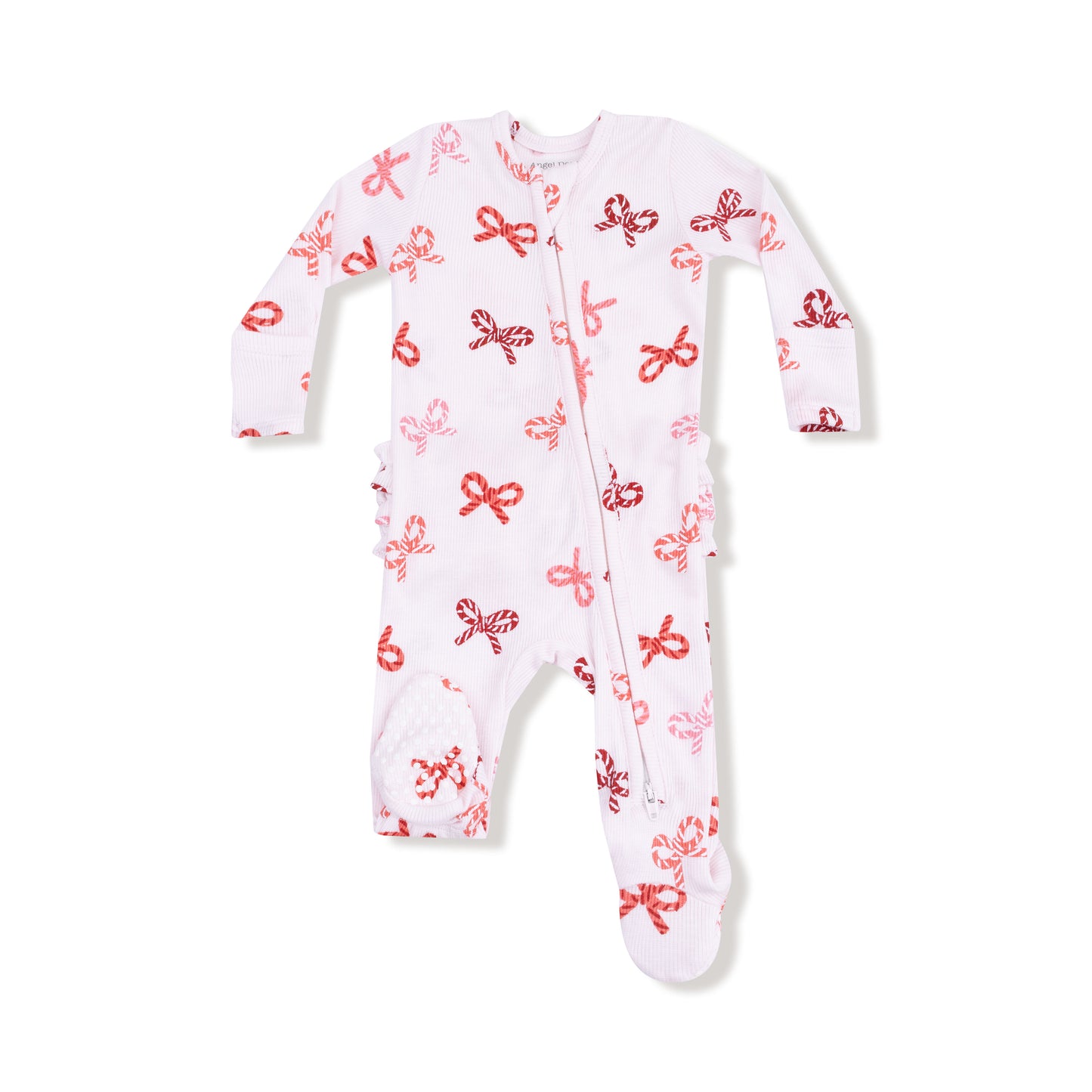 Candy Cane Bows - 2 Way Zipper Ruffle Back Footie