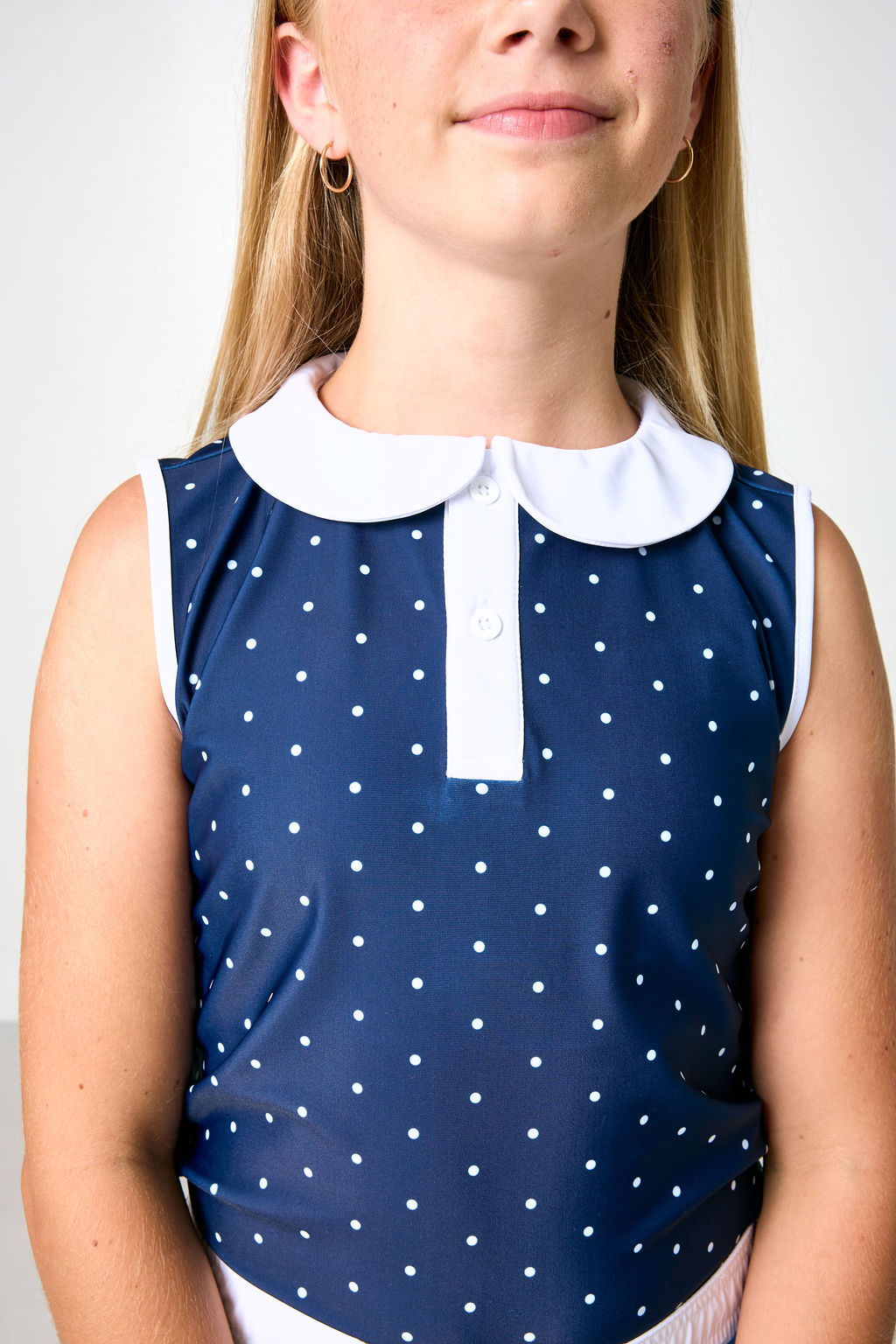 navy polka dot girly girl tank