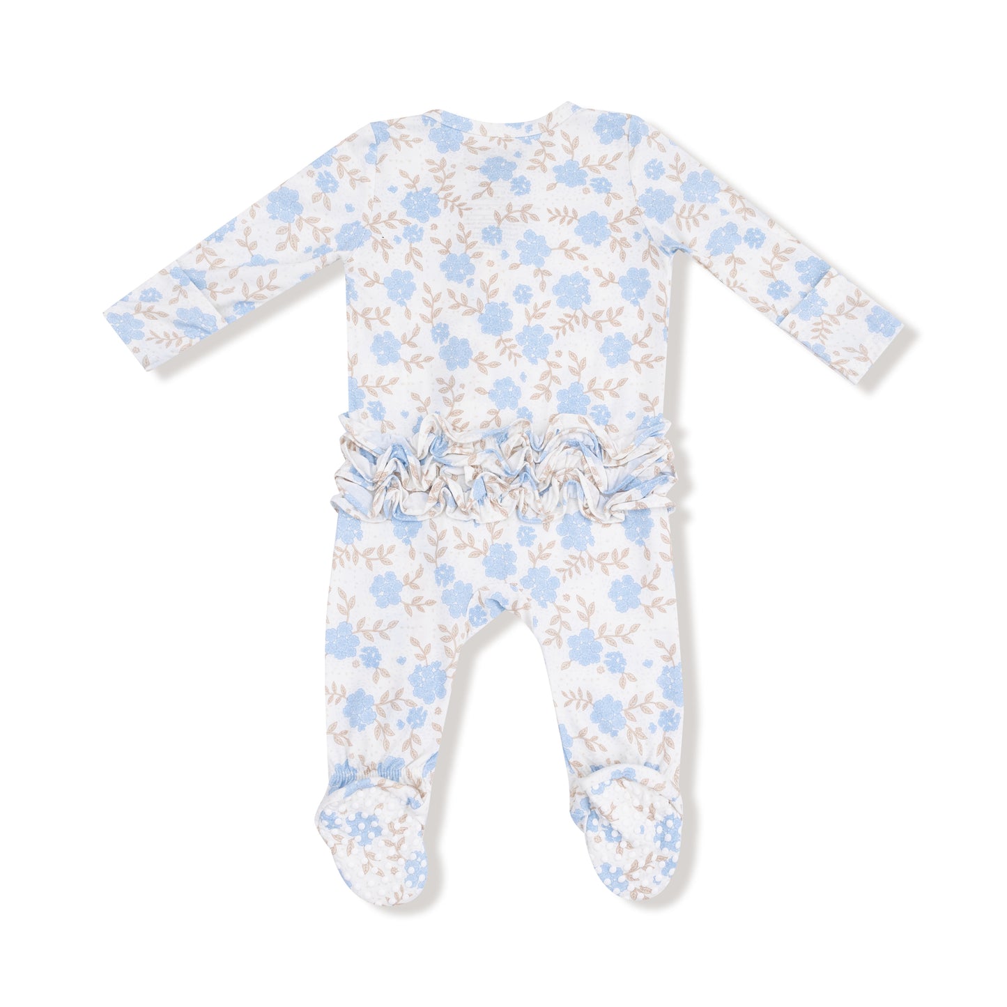 Blue Floral - 2 Way Ruffle Zipper Footie