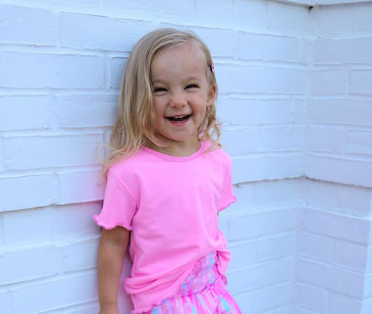 Bubblegum Pink Lettuce Edge Short Sleeve