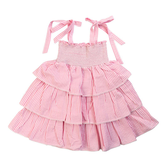 Pink Seersucker Smocked Dress