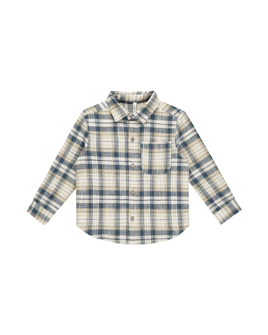 Collared Long Sleeve Shirt | Indigo Plaid