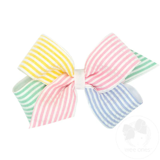 Hair Bow on Clip | Color Block Seersucker