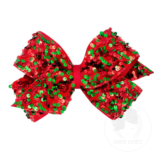 King Hair Bow | Red and Green Velvet Sequin