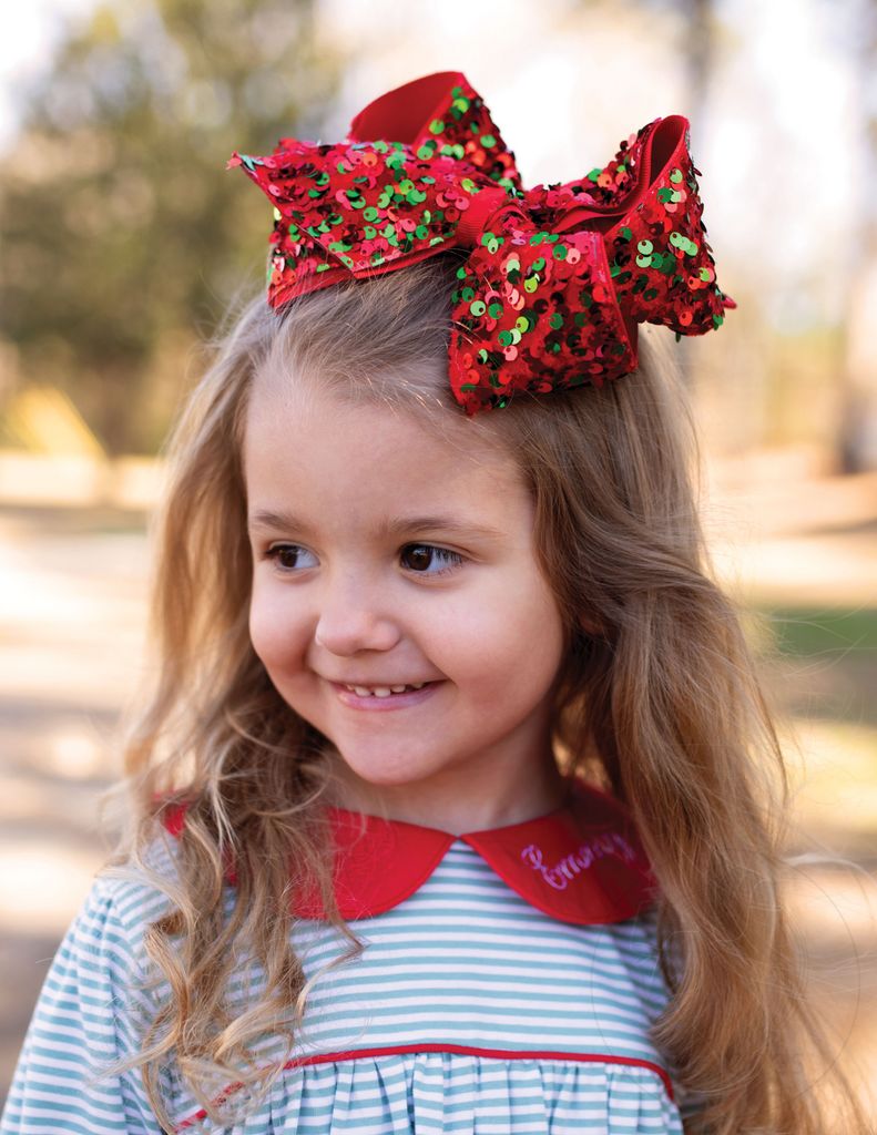 King Hair Bow | Red and Green Velvet Sequin