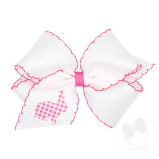 Hair Bow on Clip | Pink Gingham Bunny