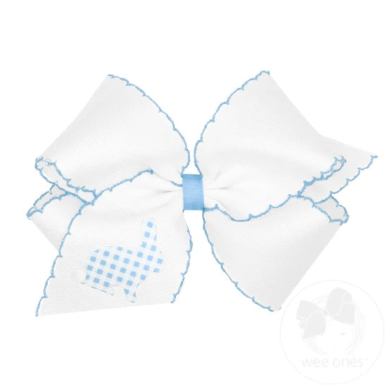 Hair Bow on Clip | Blue Gingham Bunny