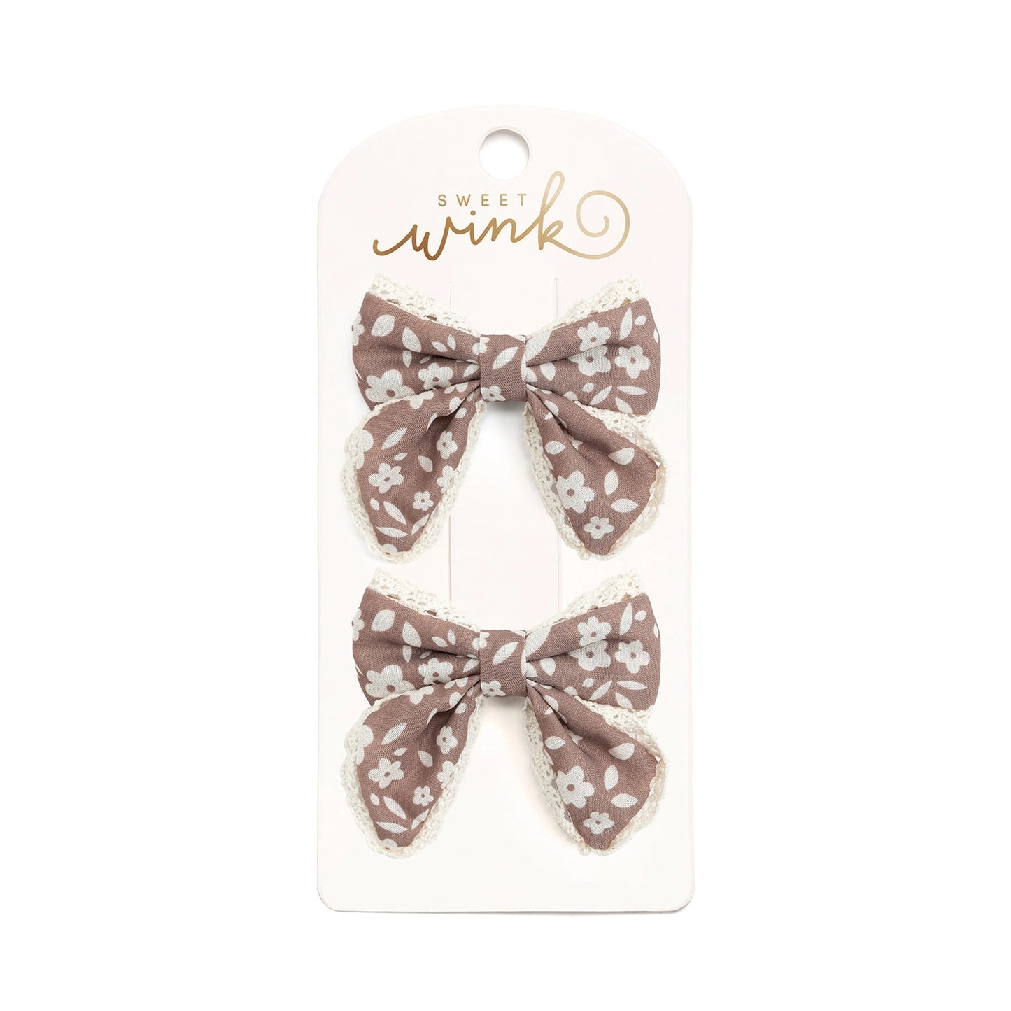 Mocha Floral Lace Bow Clip Set - Hair Bows