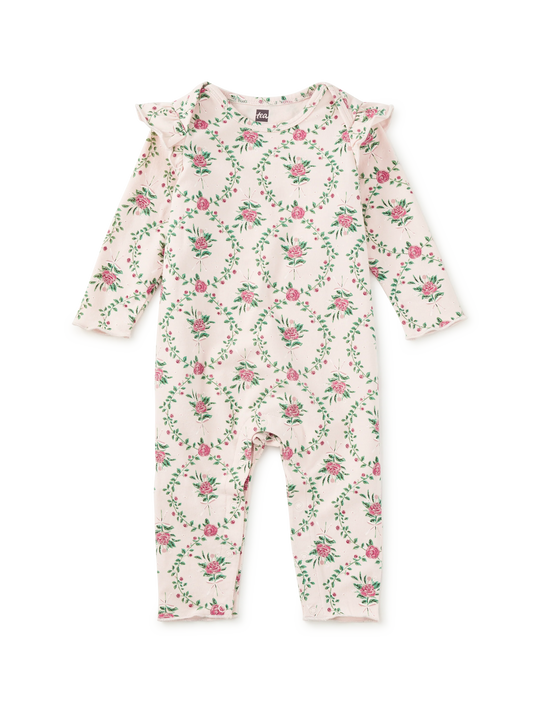 Ruffle Shoulder Baby Romper | Wallpaper Floal