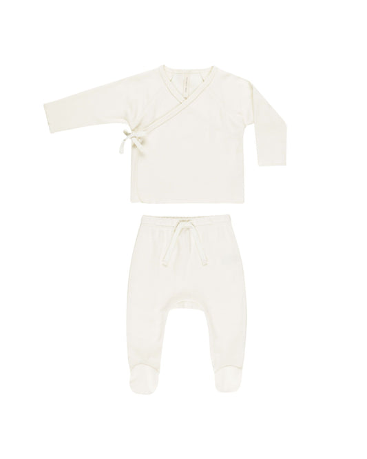 Wrap Top + Footed Pant Set | Ivory