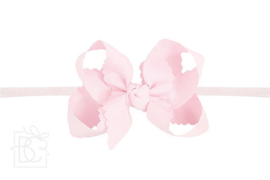 Scalloped Mini Noah Headband Bow | Powder Pink