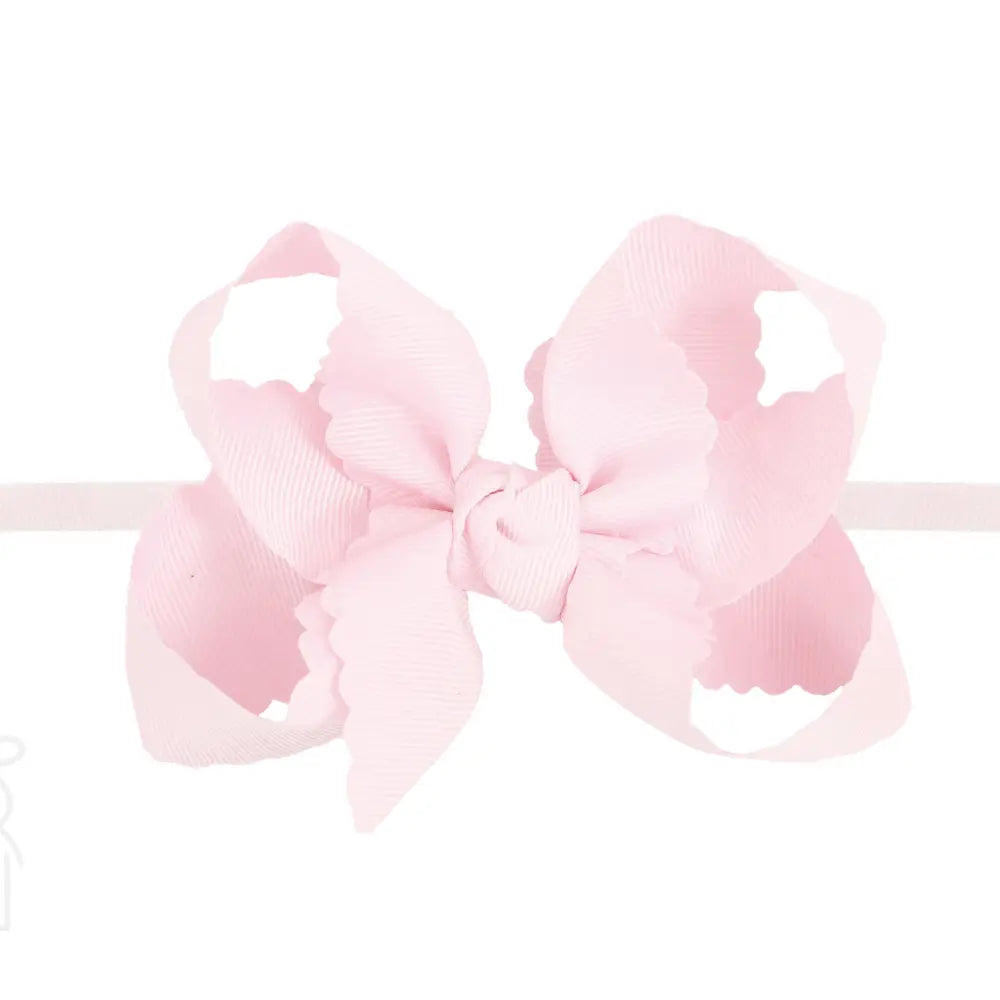 Scalloped Mini Noah Headband Bow | Powder Pink