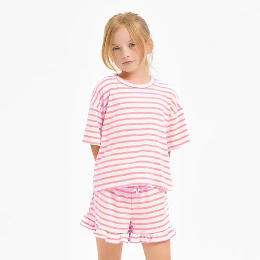 Stripe Crop Top and Ruffle Shorts Set