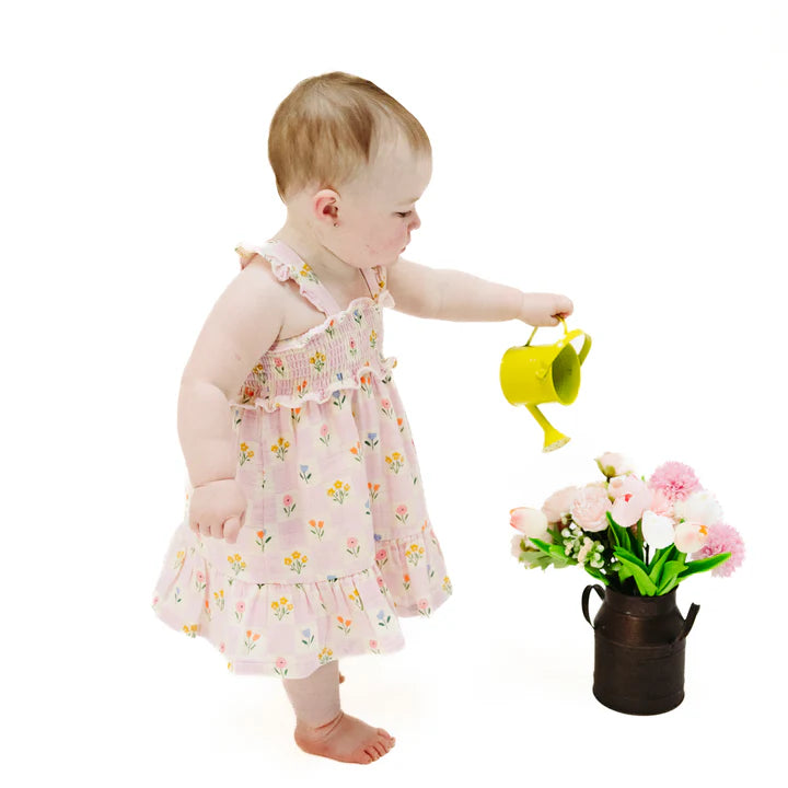 Smocked Ruffle Sundress | Floral Check