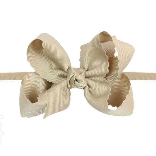 Scalloped Mini Noah Headband Bow | Oatmeal