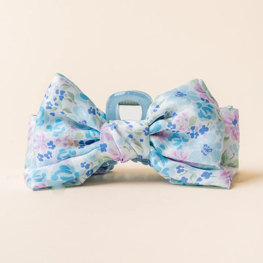 Satin Bow Claw Clip | Secret Garden Blue