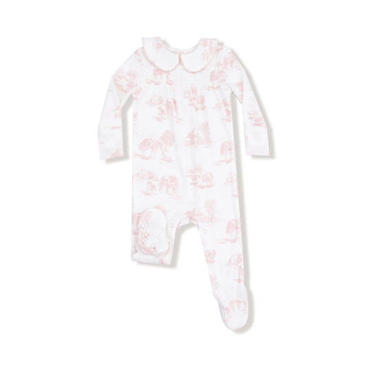 Peter Pan Zipper Footie - Farm Toile Pink