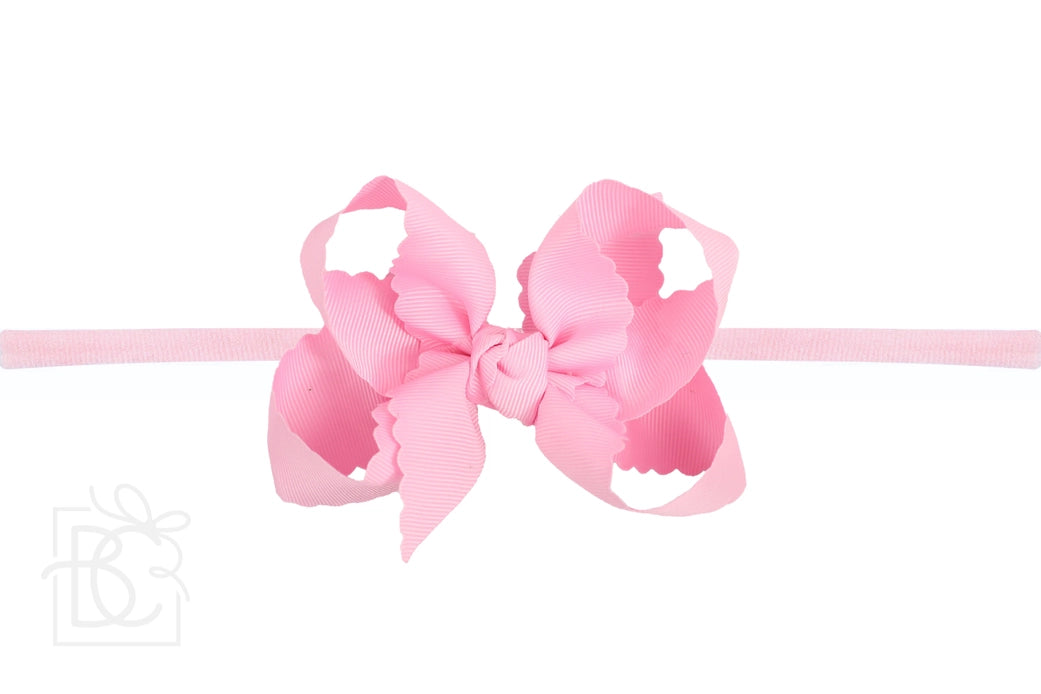 Scalloped Mini Noah Headband Bow | Pink