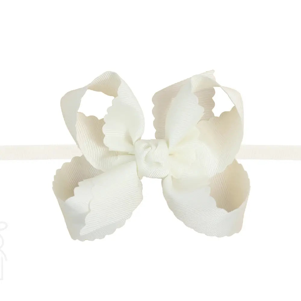 Scalloped Mini Noah Headband Bow | Antique White