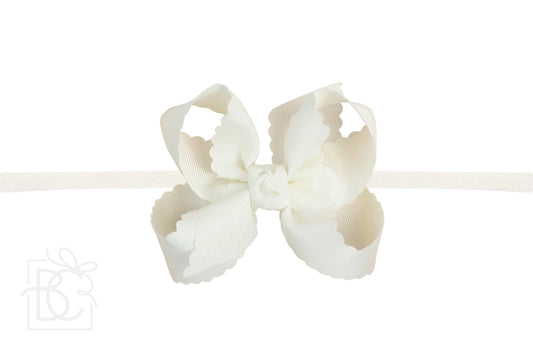 Scalloped Mini Noah Headband Bow | Antique White