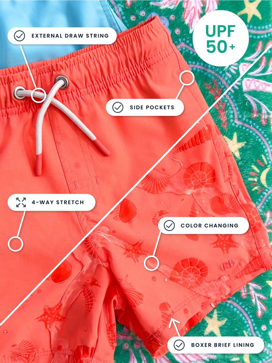 Coral Color Changing Performance Hybrid Swim Trunks