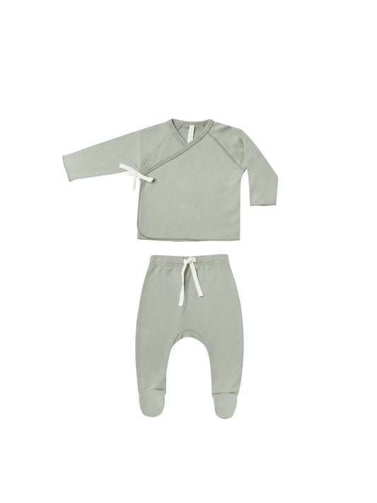 Wrap Top + Footed Pant Set | Sage