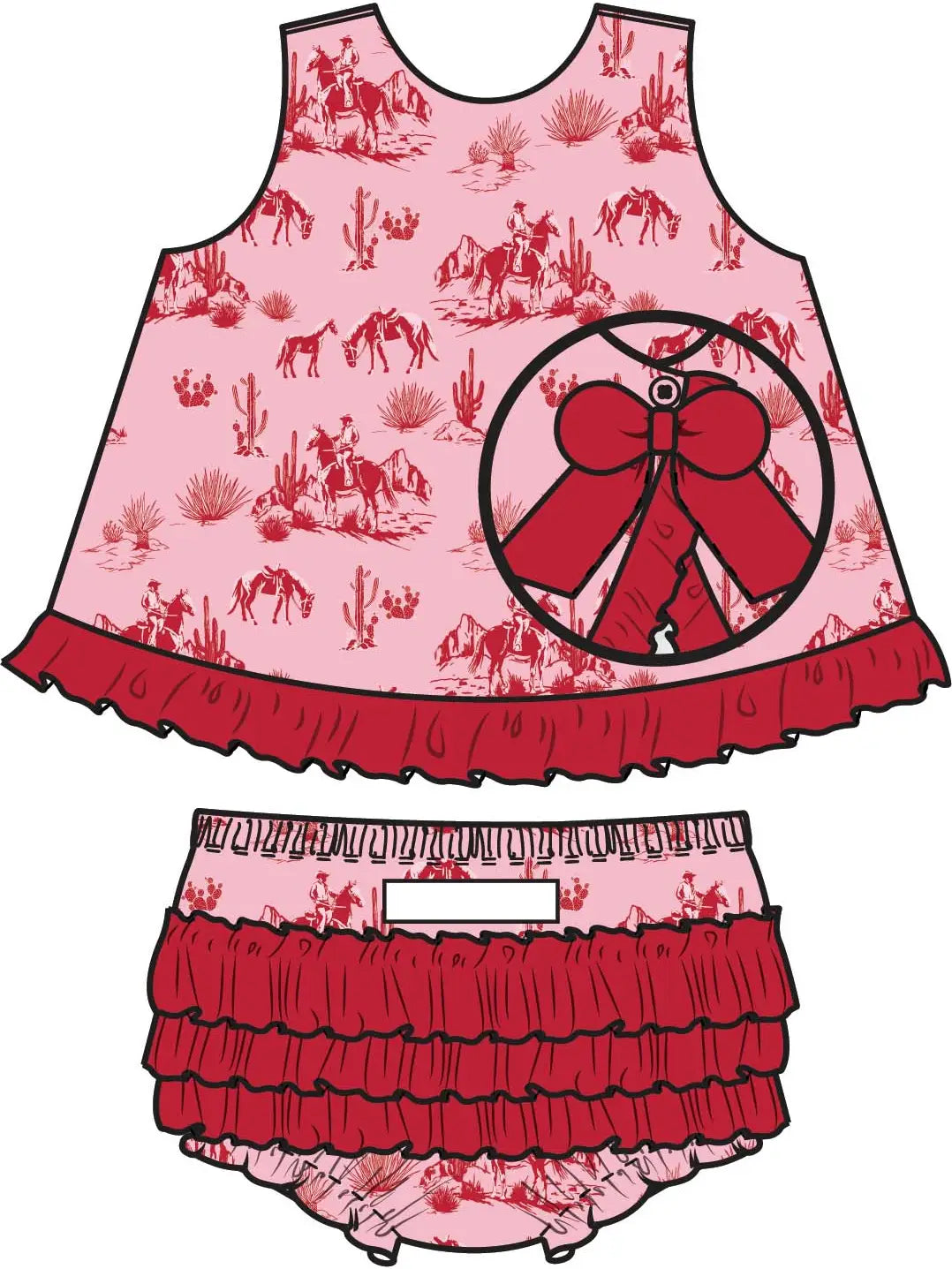 Pink Western Trail Toile Ruffle Swing Top & Bloomer Set