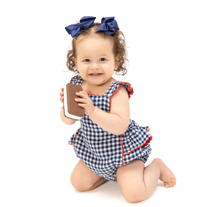 Ric-Rac Ruffle Sunsuit | Navy Gingham